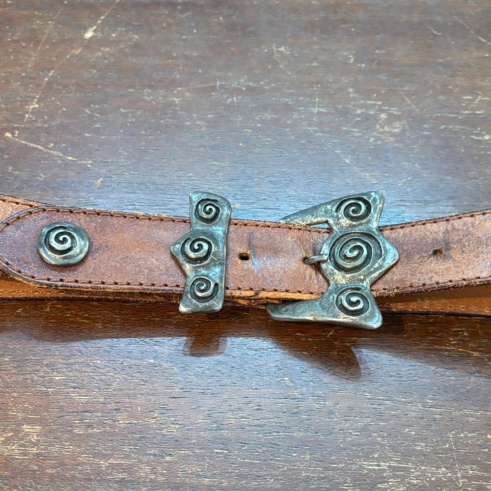 Jaeger Brown Leather Belt with Silver Swirl Buckle